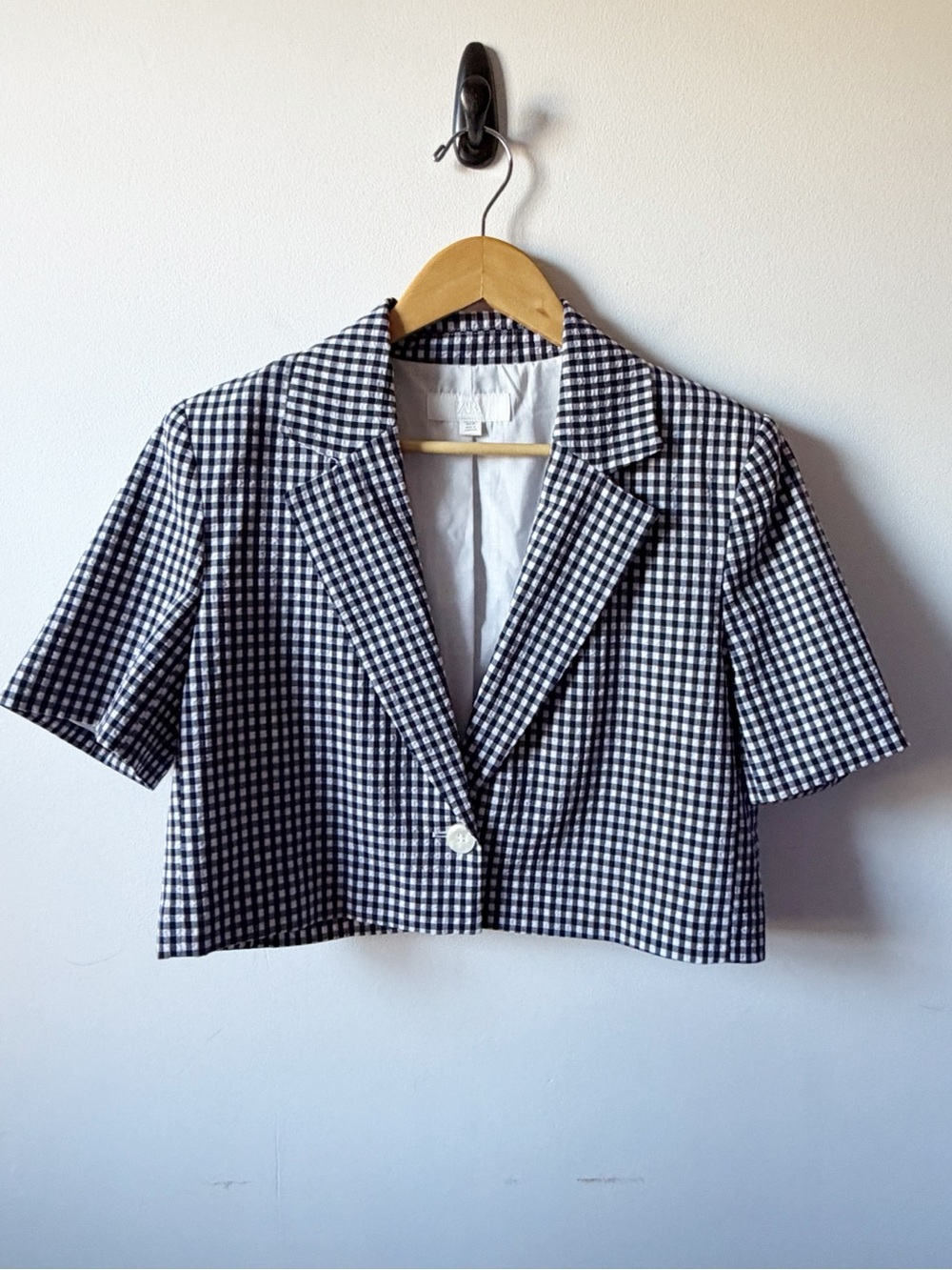 Zara Black & White Gingham Cropped Blazer